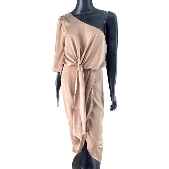 DO + BE Make a Toast Champagne One Shoulder Satin Drape Dress Size M NWT - Picture 3 of 13